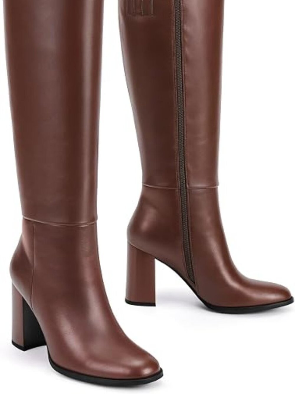 Women Knee High Boots - Round Toe Chunky Heel Tall Boots with Side Zip, Fashion - Picture 2 of 4